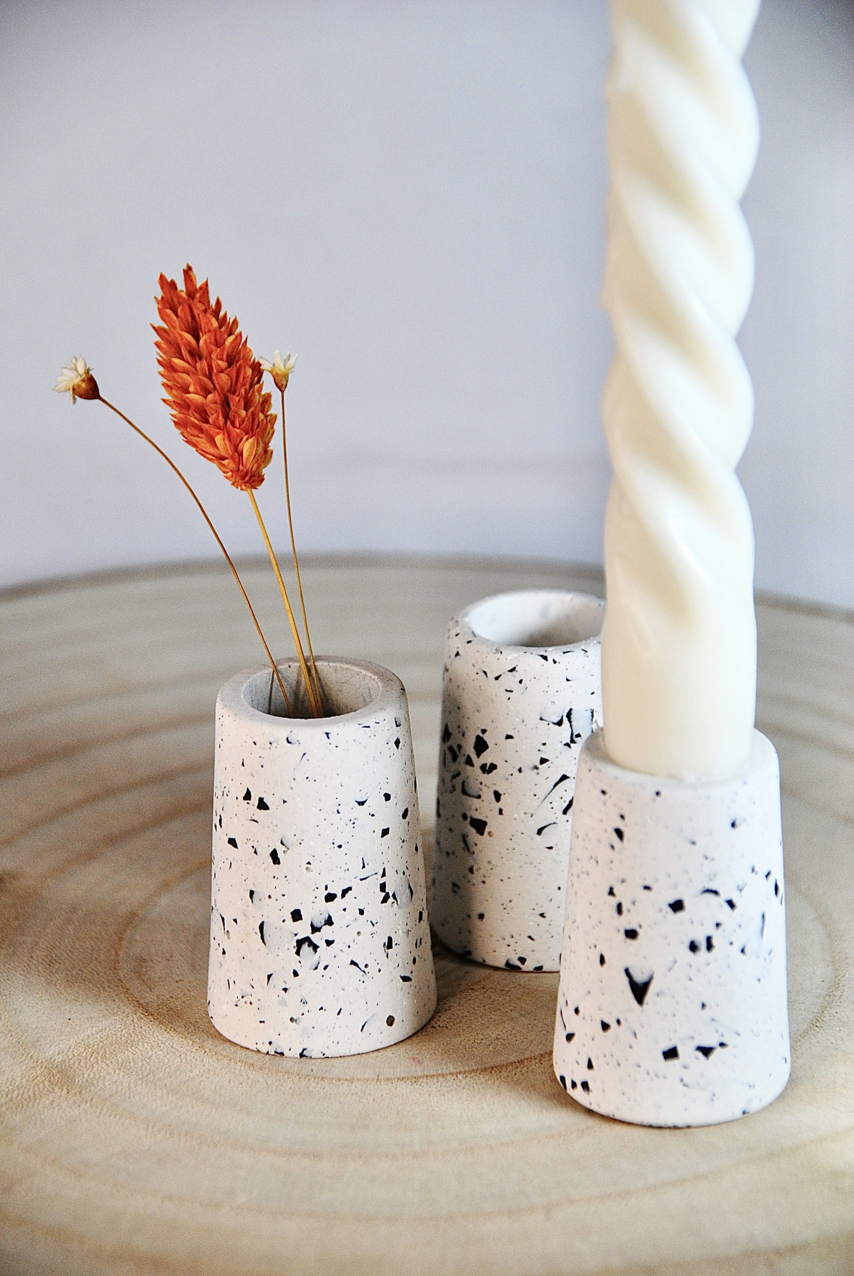 Petit bougeoir Monstera blanc terrazzo